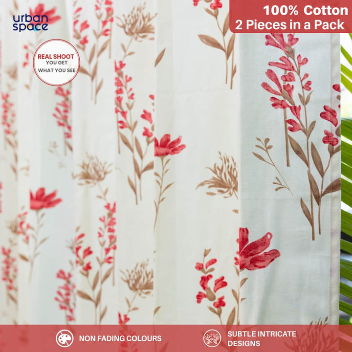 100% Cotton Curtains for Living Room, Bedroom curtains - Pack of 2 curtains, Orchid Blooms - Pink