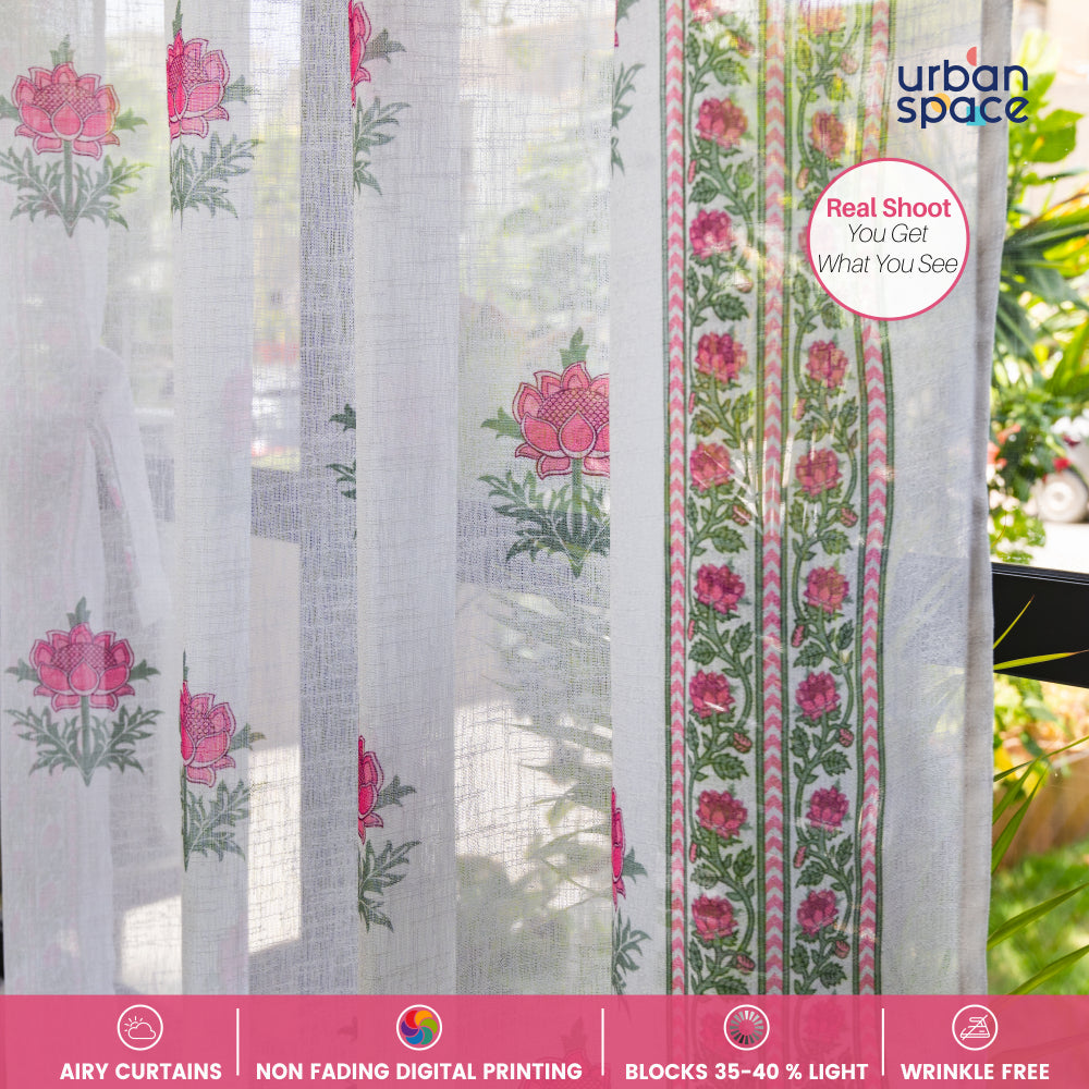Printed Sheer Linen Curtains, Light Filtering, Pack of 2 Curtains Modern Fire Glow
