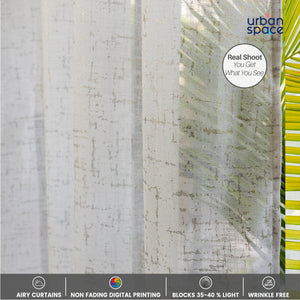 Linen Textured Metallic Gold Foil Sheer Curtains, Pack of 2 Curtains - Sparkle - White
