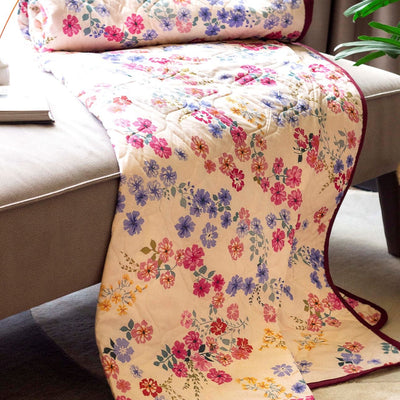 100% Malmal Cotton Blanket, Dohar, Quilt for AC and Light Winters - Pink Floral 3