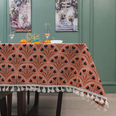 Sicilia : Anti Skid & Water resistant Linen textured Premium table cover for dining table - Chocolate Bouquet