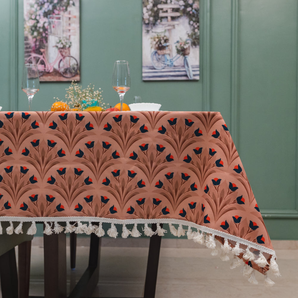 Sicilia : Anti Skid & Water resistant Linen textured Premium table cover for dining table - Chocolate Bouquet