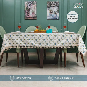 Cotton Curtains + Cotton Table Cover - (Combo 5 - Calico Blue + Calico Blue)