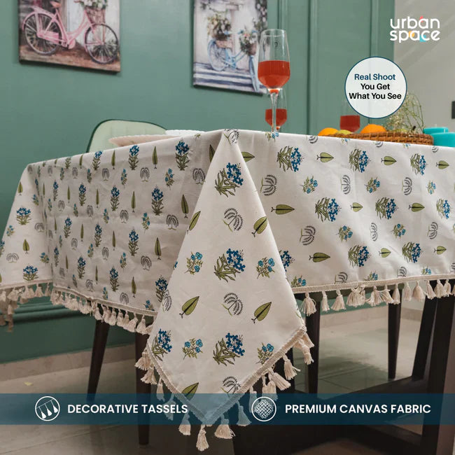 Cotton Curtains + Cotton Table Cover - (Combo 5 - Calico Blue + Calico Blue)