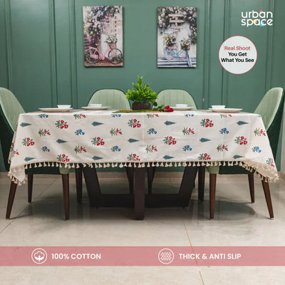 Cotton Curtains + Cotton Table Cover - (Combo 2 - High Garden Red + High garden Red)