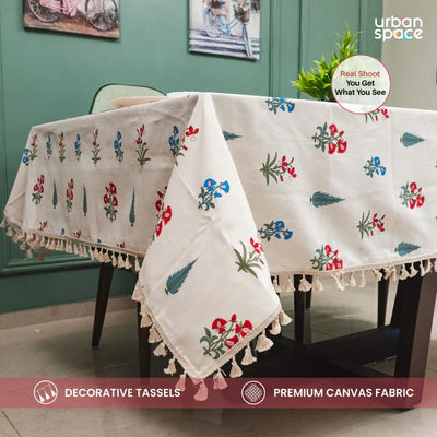 Cotton Curtains + Cotton Table Cover - (Combo 2 - High Garden Red + High garden Red)