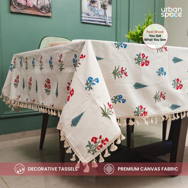 Cotton Curtains + Cotton Table Cover - (Combo 2 - High Garden Red + High garden Red)