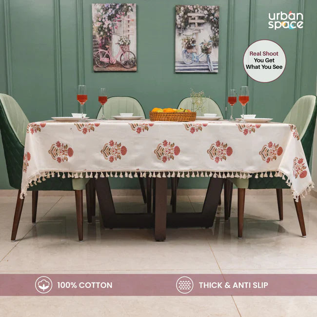 Cotton Curtains + Cotton Table Cover - (Combo 4 - Liberty Maroon + Liberty Maroon)