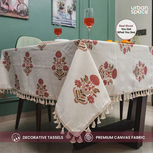 Cotton Curtains + Cotton Table Cover - (Combo 4 - Liberty Maroon + Liberty Maroon)