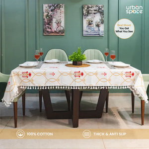 Cotton Curtains + Cotton Table Cover - (Combo 7 - Floral Ripples Red & Brown + Floral Ripples Red & Brown)