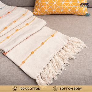 Cotton Stripped Throw | Lightweight Blanket For Living Room Sofa & Chair | Soft & Light Throw For Bed | Use For Picnic & Gifting - Natural & Beige