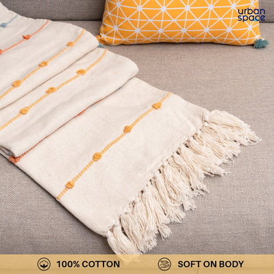 Cotton Stripped Throw | Lightweight Blanket For Living Room Sofa & Chair | Soft & Light Throw For Bed | Use For Picnic & Gifting - Natural & Beige