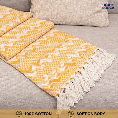 Cotton Chevron Throw | Lightweight Blanket For Living Room Sofa & Chair | Soft & Light Throw For Bed | Use For Picnic & Gifting - Yellow and White