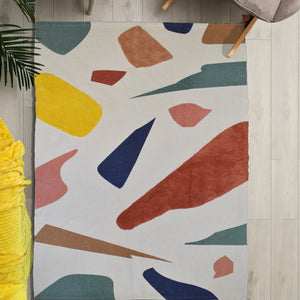 Boho Natural Cotton Area Rug/Dhurrie/Floor Carpet, Printed Rugs for Living Room with Tassels - (TUFRUGS_008)