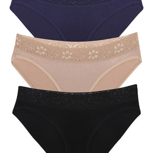Ultimo Bikini with Lace Trim panty Pack (Pack of 3) - Inky Blue-Sandalwood-Black