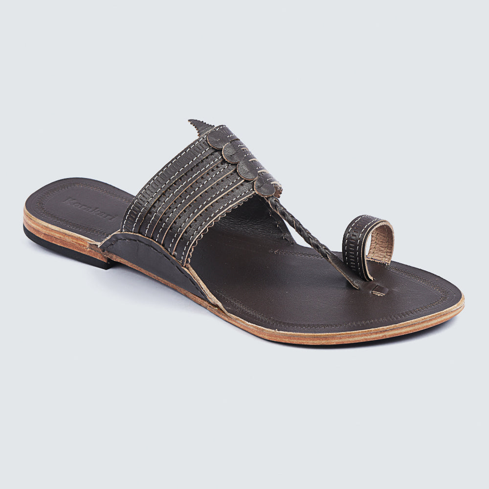 Brown Handstitched Leather Kolhapuri Men Slipper
