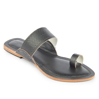 Black Handstitched Leather Kolhapuri Women Slipper