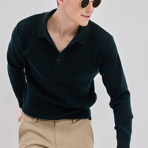Dark Green Knitted Polo Sweater
