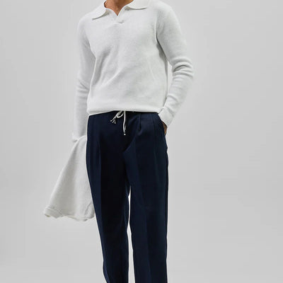 White Knitted Polo Sweater