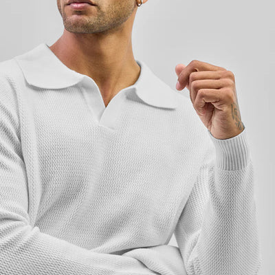 White Knitted Polo Sweater