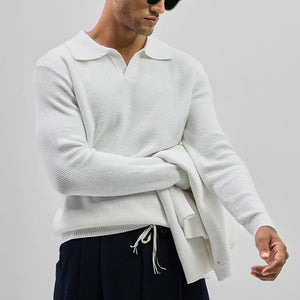 White Knitted Polo Sweater