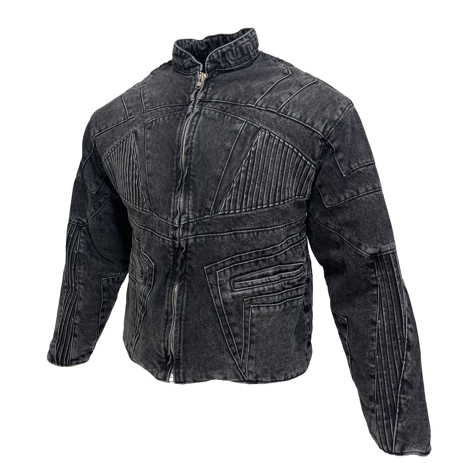 BIKER DENIM JACKET - DARK GREY