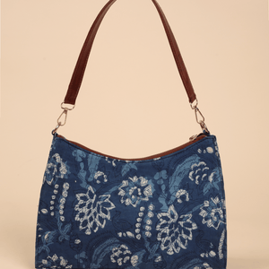 Indigo Deep Handblock Baguette Bag