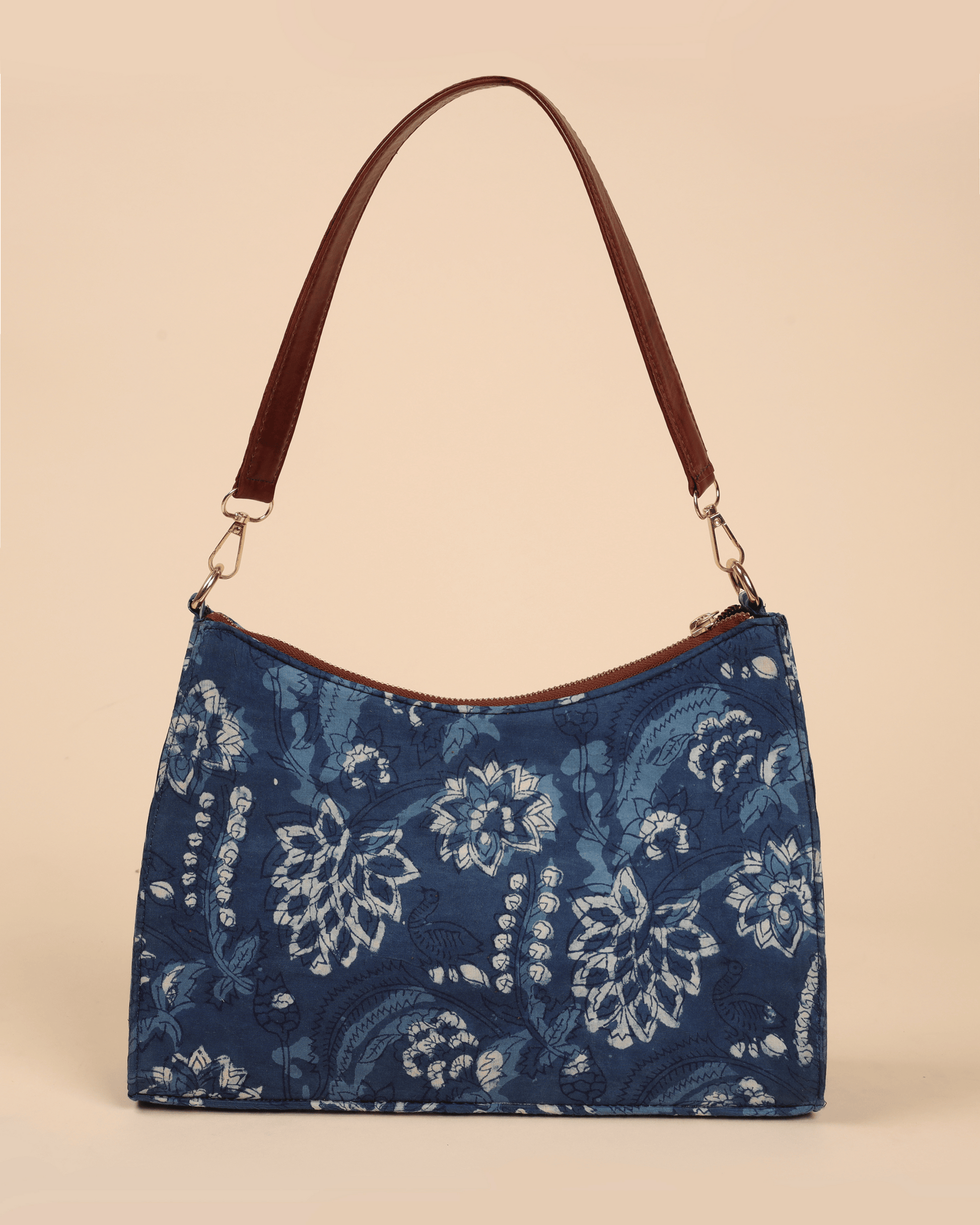 Indigo Deep Handblock Baguette Bag