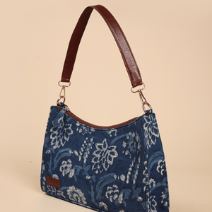 Indigo Deep Handblock Baguette Bag
