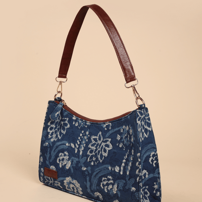 Indigo Deep Handblock Baguette Bag