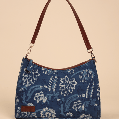 Indigo Deep Handblock Baguette Bag
