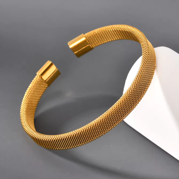 Sleek Gold-Plated Mesh Cuff Bracelet For Men