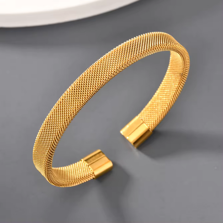 Sleek Gold-Plated Mesh Cuff Bracelet For Men