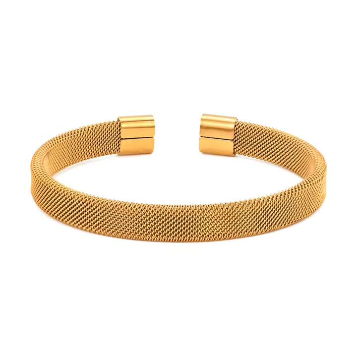 Sleek Gold-Plated Mesh Cuff Bracelet For Men