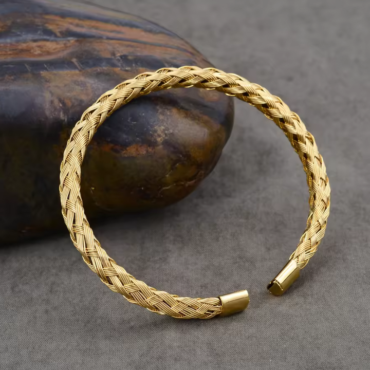 Golden Weave Open Cuff Bracelet For Men