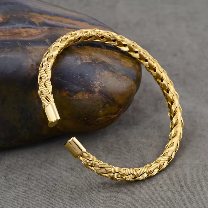 Golden Weave Open Cuff Bracelet For Men