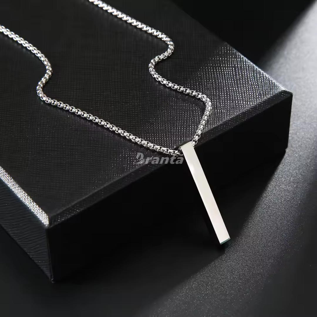 Silver Bar Pendant Chain Necklace For Men