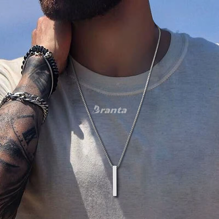 Silver Bar Pendant Chain Necklace For Men