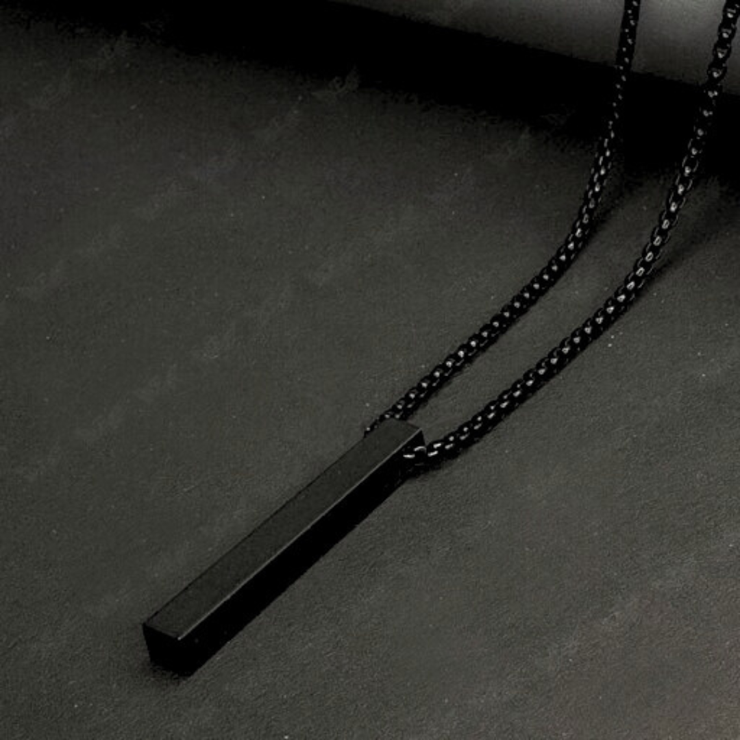 Black Bar Pendant Chain Necklace For Men