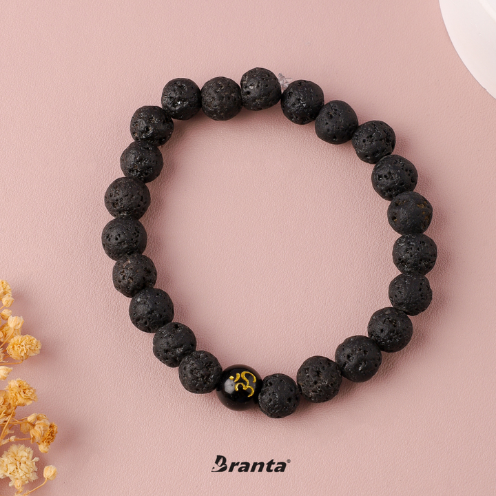 Om Symbol Lava Stone Bracelet For men