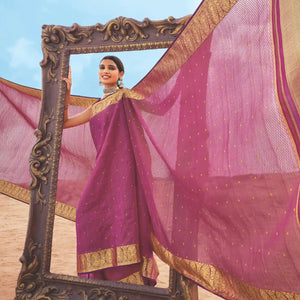 Crimson Handloom Lino Checks Silk Saree Coin Buttas