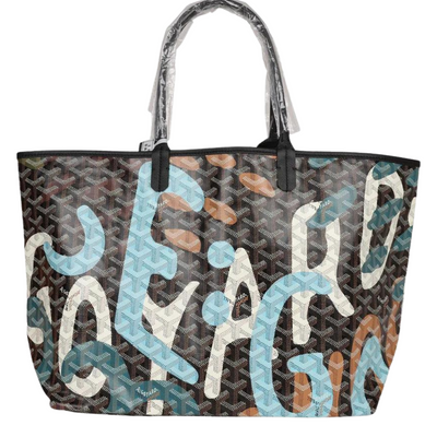 Goyard Limited Edition Black Goyardine Canvas Blue Camou Lettres flage St. Louis PM Tote Bag Palladium Hardware