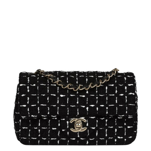 Chanel Mini Classic Rectangular Flap Black and White Tweed Gold Hardware