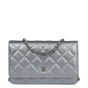 Chanel Wallet On Chain WOC Silver Metallic Lambskin Silver Hardware
