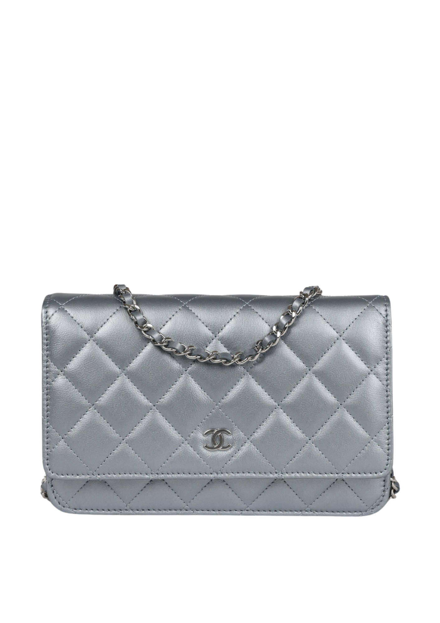 Chanel Wallet On Chain WOC Silver Metallic Lambskin Silver Hardware