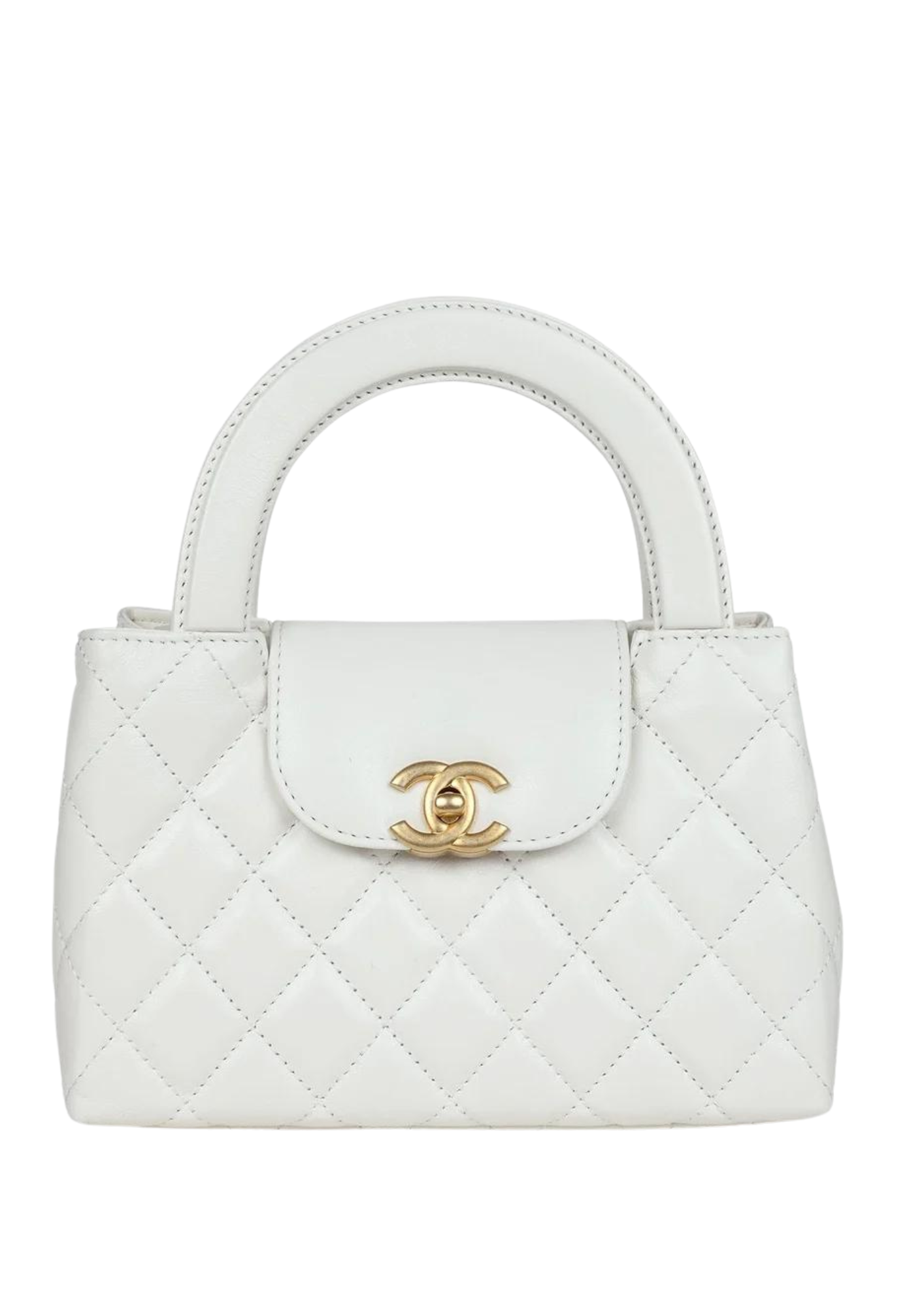 Chanel Small Kelly Shopper White Shiny Aged Calfskin Brushed Gold Hardware