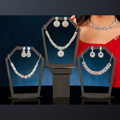 Elegant Artificial Diamond Jewellery Set🤩 (1 Necklace - 2 Earrings)