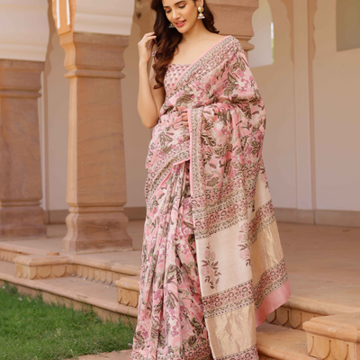 Aradhna Handblock Chanderi Saree