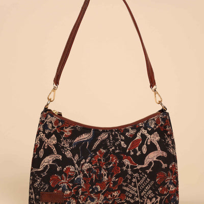 Charcoal Chic Handblock Baguette Bag