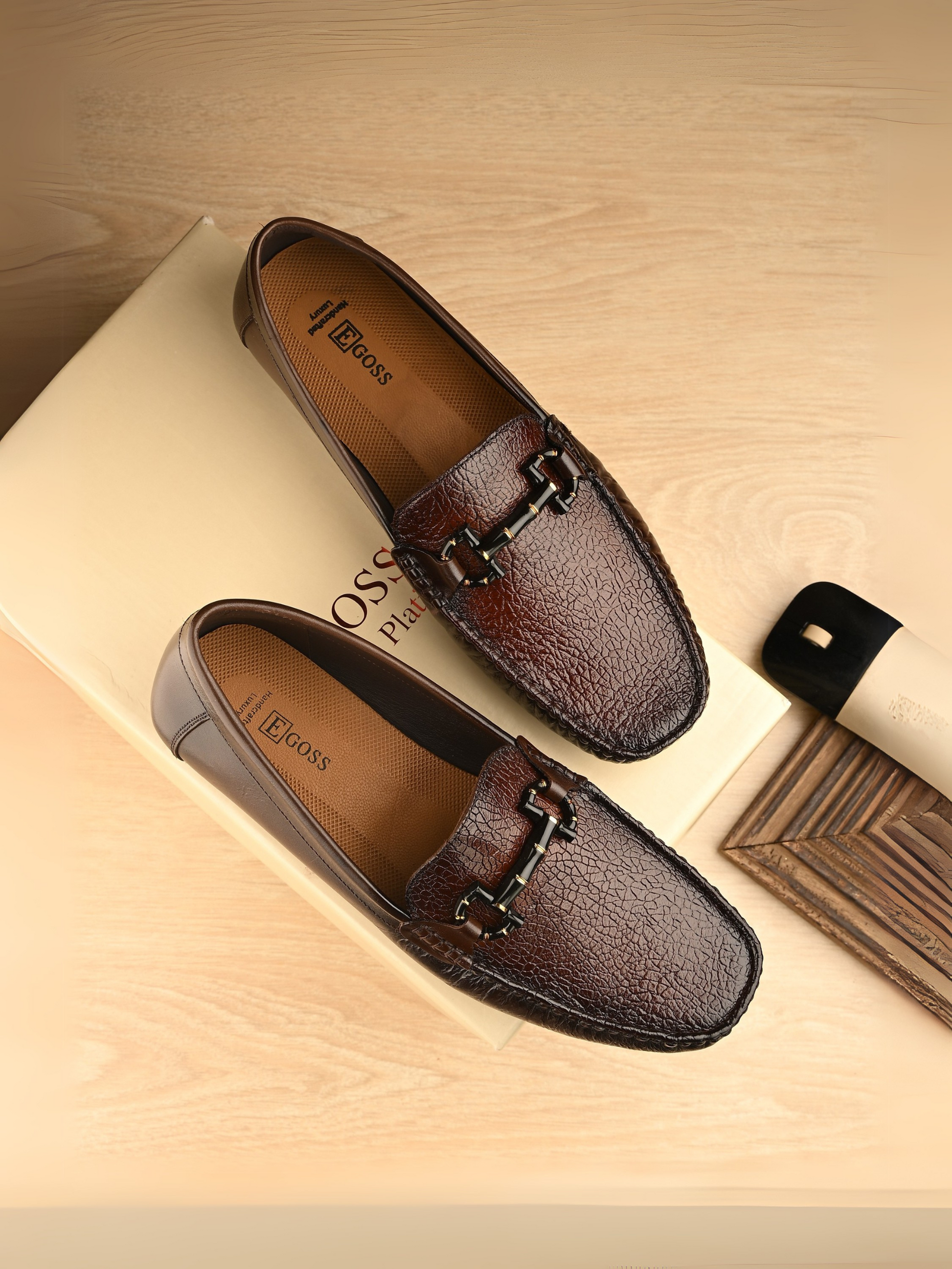 Egoss Platinum Printed Loafers For Men